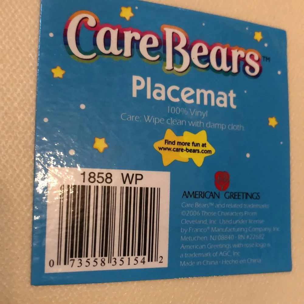 Care Bears placemats 2006 pink Care Bears placemats NEW CARE BEARS